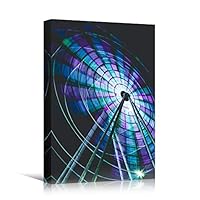 Canvas Wall Art Ferris Wheel in The Night Cityscape Colorful Modern Multicolor Neon Photography Places - 12x18 inches