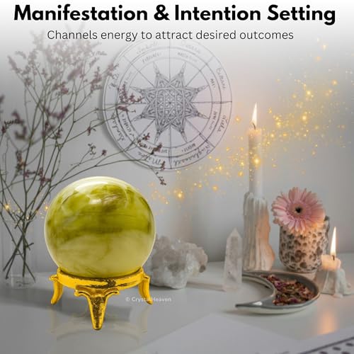 Image of Certified Serpentine Crystal Ball for Meditation - Premium Crystal Vastu Items for Home and Feng Shui Items for Good Luck - Ideal for Pooja Supplies and Spiritual Practices (2 inch Inch)
