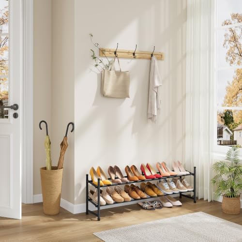 Image of Tajsoon Expandable Shoe Rack for Closet 2 Tier, 28 inch-41 inchStackable, Black