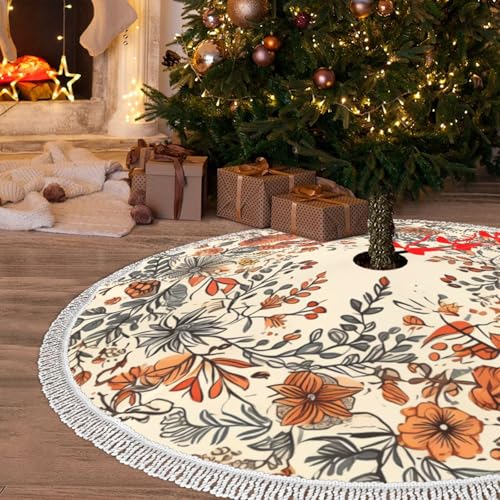 Jupe de sapin de Noël en peluche haut de gamme 122 cm broderie fleurs tapis de fête élégant