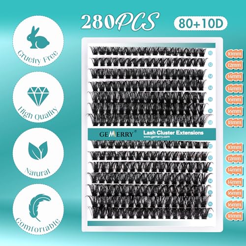 GEMERRY Individual Eyelashes 80D+100D Curl Cluster Lashes Natural Eyelash Extension 280pcs Mixed Tray Reusable Handmade Home Application (80D+100D-0.07D-10-18MIX) - Image 2