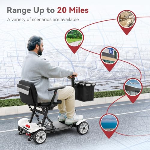 Image of (2026 Upgrade) Mobility Scooters for Seniors, Light Weight 20 Miles Trave Foldable 4 Wheeler for Adults, Removable Lithium Battery, Scooter for Adults with 330 lbs Capacity (White)