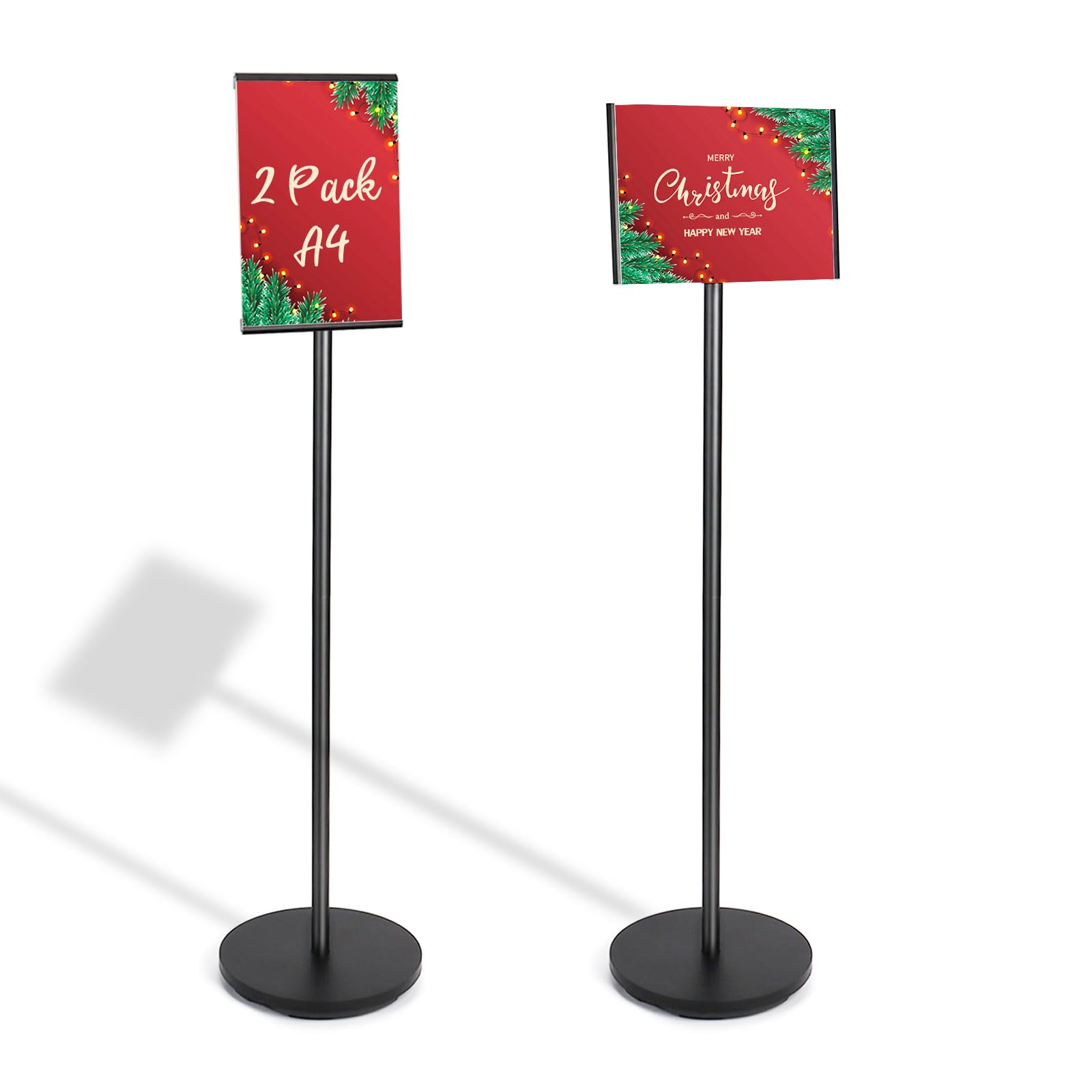 RayLove 2 Pack Floor Standing Poster Stand,A4 Sign Holder Stand, Aluminum For Vertical And Horizontal View Sign Displayed black
