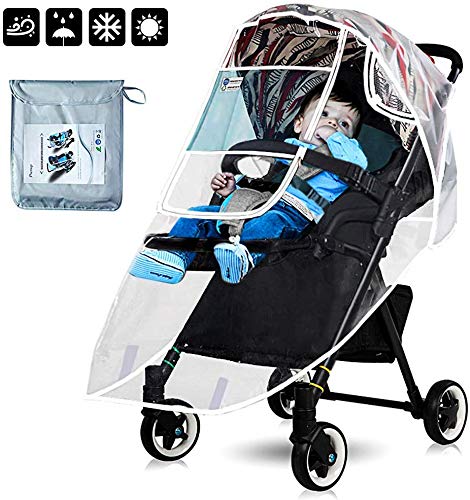 HEARTST ベビーカー用レインカバー フロントオープン ホコリよけ 防水 散歩 お出か 雨よけ 梅雨 防寒 視力保護窓採用 通気性のメッシュ窓ベルクロ固定 虫除けカバー付き 簡単装着 赤ちゃんグッズ (白, タイプ B)
