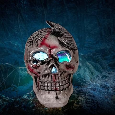 HUYIENO 2PK Solar Halloween Decorative Lights Skeleton Skull Human Skeleton Head Skull Model for Halloween Garden Yard Lawn Outdoor Decoration Cover
