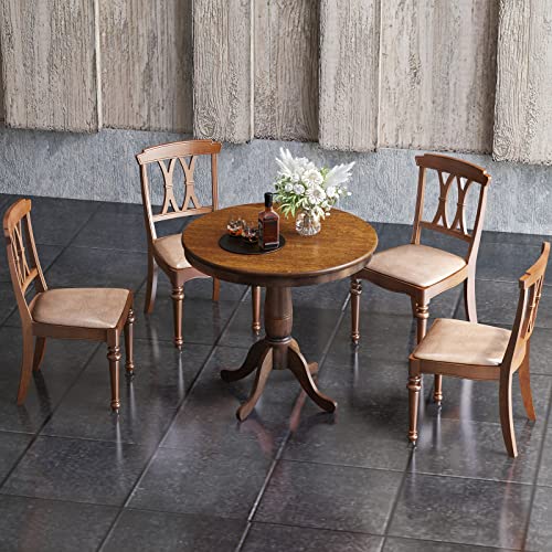 Image of Giantex Round Dining Table for 2-4 People, 32 inch D X 30 inch H Wooden Kitchen Table with Spacious Table Top, Pedestal Base, Leisure End Tables for Bar, Kitchen, Dining Room, Restaurant, Walnut