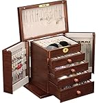 Lockable Wooden Jewelry Box for Women - 8-Layer Dresser Top Jewelry Boxes and Organizer with Key,Large Storage for Necklaces,Solid Wood Jewelry Organizers with Necklace Hooks - Image 2