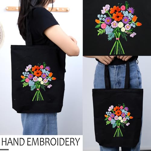 Miniatura 2 de Creawonder Kit De Bordado De Bolsa De Lona Con Patrón Para Principiantes, Artes Y Manualidades De Bordado Para Adultos, Incluye Instrucciones, Aros De Bordado, Hilos De Color Y Herramienta