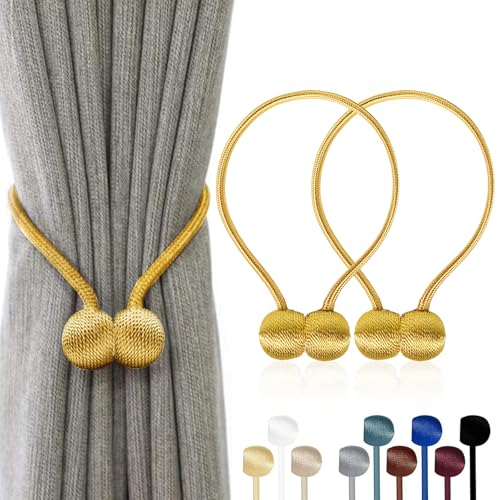 TopHomer Lot de 2 Embrasses Rideaux Magnétiques – 10 Couleurs, Corde Polyester Reinforcée – pour Salon, Chambre, Salle à Manger & Salle de Bain (Doré)