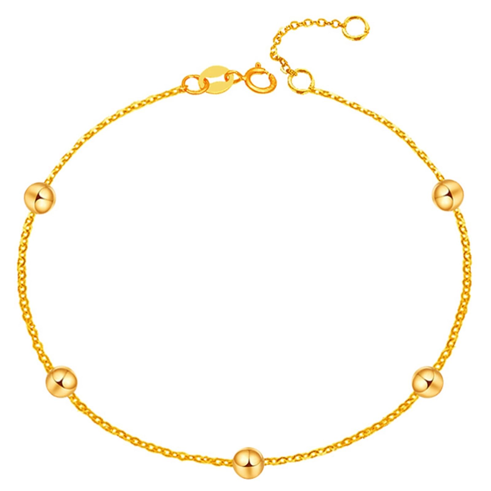 Bracciali Oro Donna 18k/14k/9k, Bracciale a Catena con Perline 16-18 cm Estensione 4 cm, Braccialetti Sposa Fidanzati