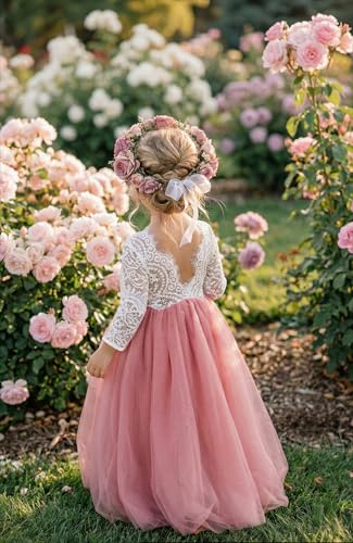 Image of 2Bunnies Girl Peony Lace Back A-Line Straight Tutu Tulle Party Flower Girl Dress