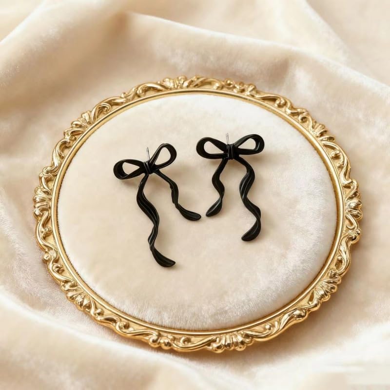 Gold Bow Earrings for Women Black Red Silver Bow Earrings Stud Christmas Holiday Earring Valentines Day Outfits for Women Valentine's Day Gifts for Her - Image 6