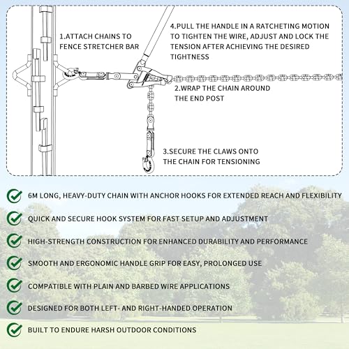 tredre chain link fence stretcher tool with 197ft chain  heavy-duty fence puller stretcher amp wire tensioner 2200lbs capacity barbed wire fence puller for farm ranch fence repair 2 pc
