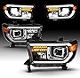AmeriLite for 2007-2013 Toyota Tundra | 2008-2017 Sequoia [Full LED] Light Tube DRL Turn Signal Square Projector Headlight Set - Passenger and Driver Side