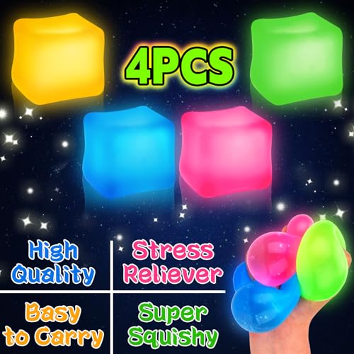 Squeeze Stress Ball, 4 Pack Fidget Toy for Kids and Adults, Ice Cube ...
