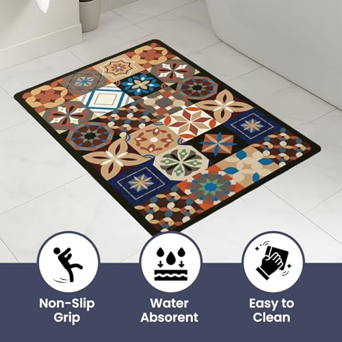 Image of MAXOSHINE PVC Bathroom Mats Anti Slip | Water Absorbent Bath Floor Mat | Quick Dry Anti Skid Bathroom Mats for Home | Door Mat for Wet Area 40x60 CM (Moroccan Drk-Brown)
