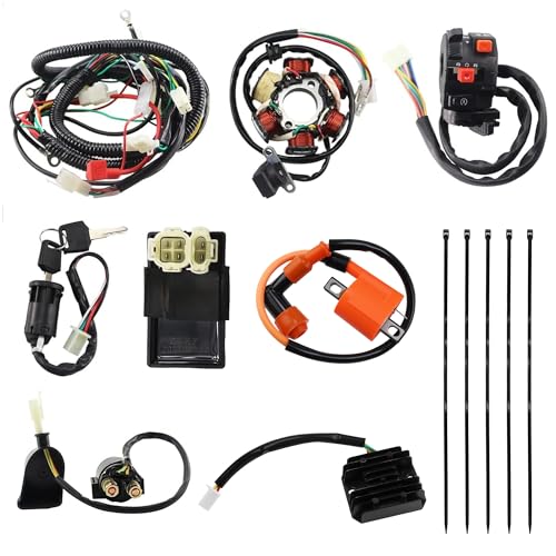 PRO BAT GY6 Full Electrics Wiring Harness W/O Waterproof Cap CDI Coil Solenoid GY6 125cc 150cc 200cc 250cc Chinese Elecric Start Kandi ATV Quad Bike Buggy Go Kart Scooter Moped