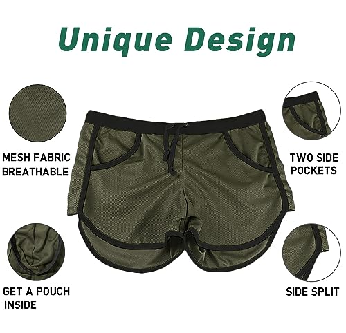 Rexcyril Men's Running Workout Bodybuilding Gym Shorts Athletic Sports Casual Short Pants, X-Large, Army Green2 - Thumbnail 5