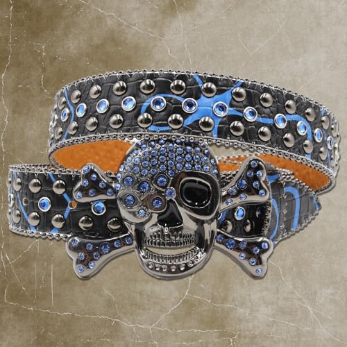 Rhinestone Skull Belt PU Leather Gothic Western Cowboy Bling Studded Diamond Crystal Fashion Jeans Belt4