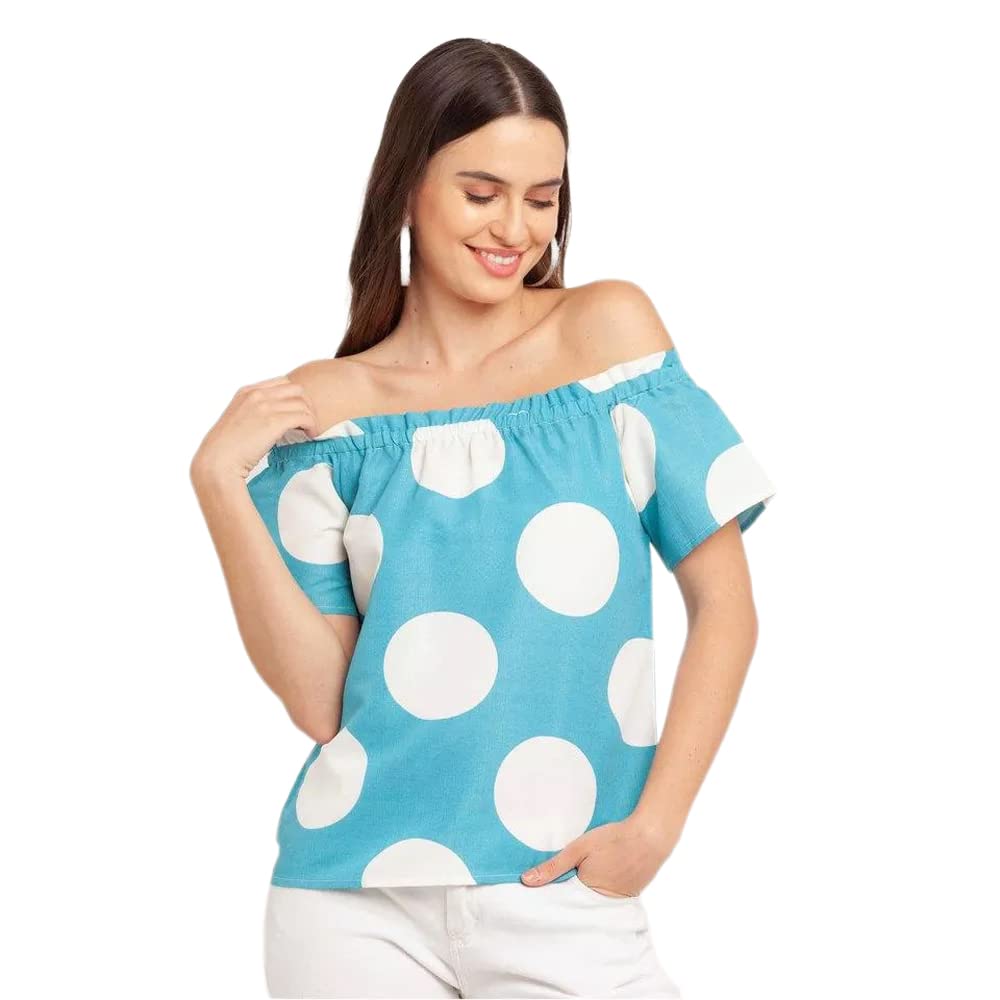 zink london Blue Printed Women's Off-Shoulder Top-picture-25