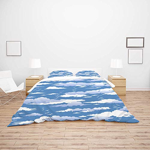 Juego de edredón de poliéster fino de 3 piezas diseño cielo azul para cama doble 4