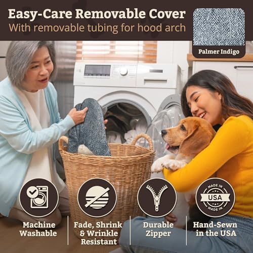 Image of Snoozer Cozy Cave Dog Bed, Round Covered Dog Bed, Palmer Indigo (S)