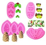 Allinlove 4 Pcs Christmas Silicone Molds Bells Holly Leaf Berry Pinecone Fondant Mold Cake Cupcake...