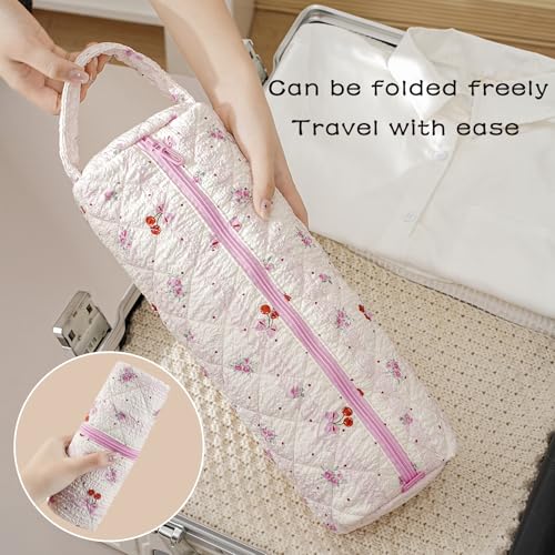 Image of RSRSLEII Quilted Hair Tools Travel Bag,Hair Styling Accessories Storage Case for Shark FlexStyle, Dyson Airwrap Hair Dryer, Curling Iron, Revlon Hair Tools,Portable and foldable(07Small Pink Flower)