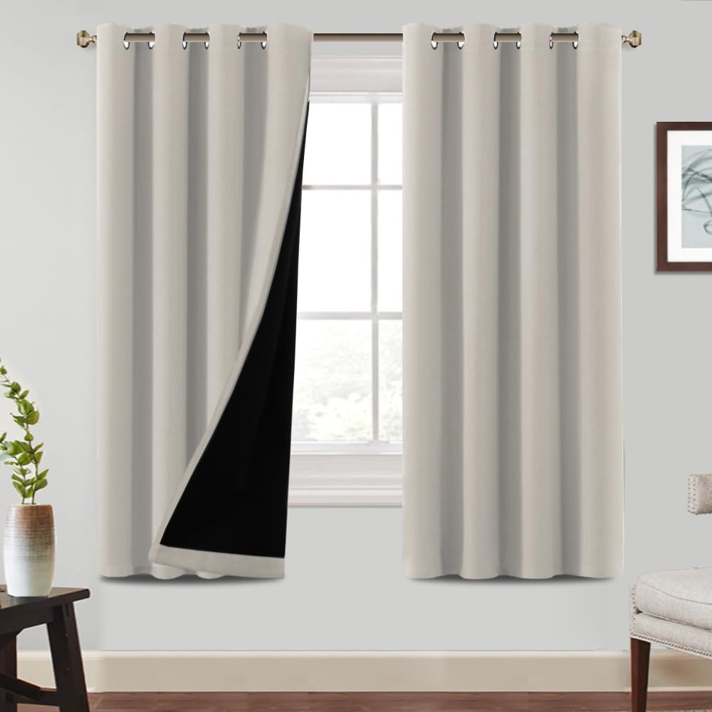 BellaHills Cortinas Opacas Cortas Salon Térmicas Aislantes Frío y Calor 140x175cm Natural Cortinas Moderna con Ojales para Dormitorio Habitacion Blackout Curtains 2 Piezas