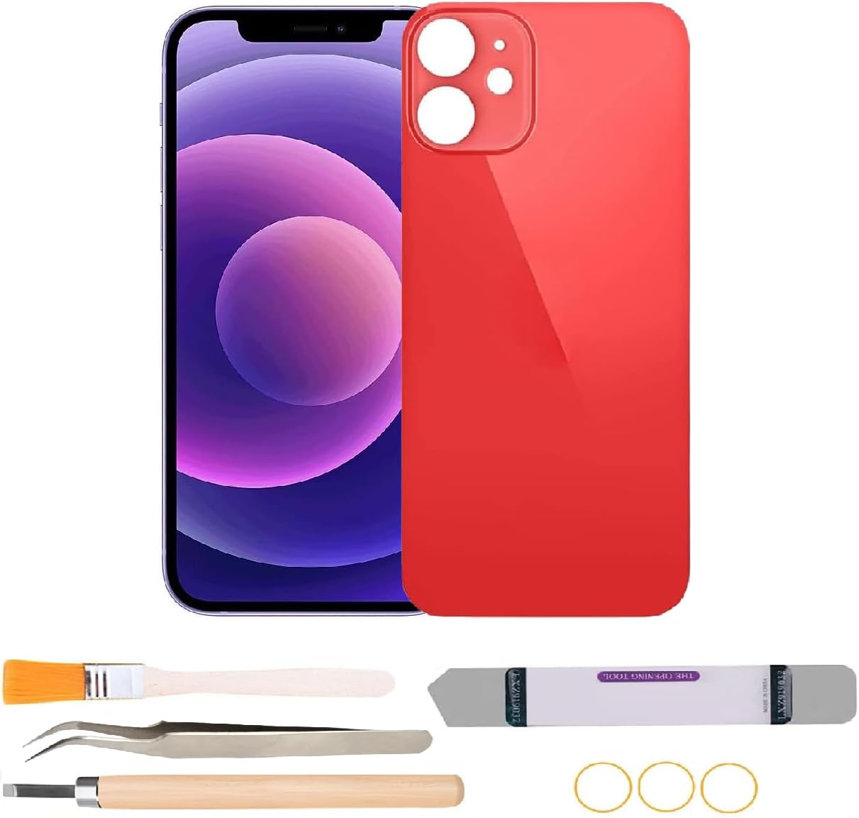 Back Rear Glass Replacement Compatible with iPhone 12 with Repair Tool Kits (Red)