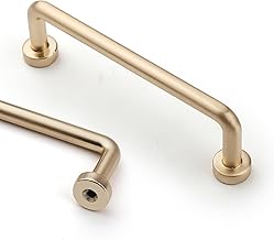 Amerdeco 10 Pieces Kitchen Cabinet Handles Brushed Brass 96mm Zinc Alloy Gold Furniture Handles with Screws, for Desks, Drawers, Cabinets, Cupboards UK0052…