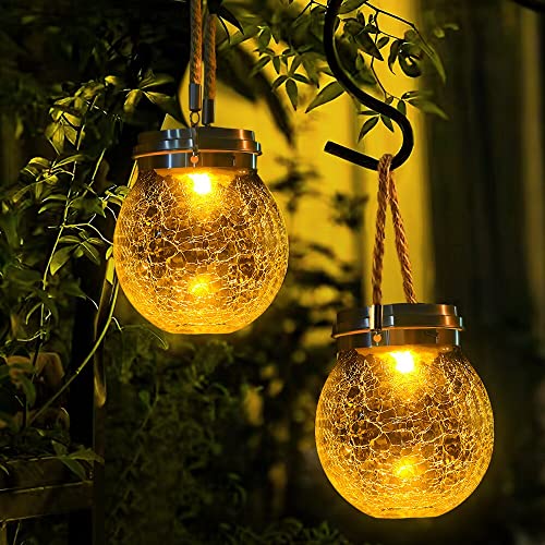 DBF Solar Glass Crackle Outdoor Lantern, 4 Pack, Clear, Waterproo...