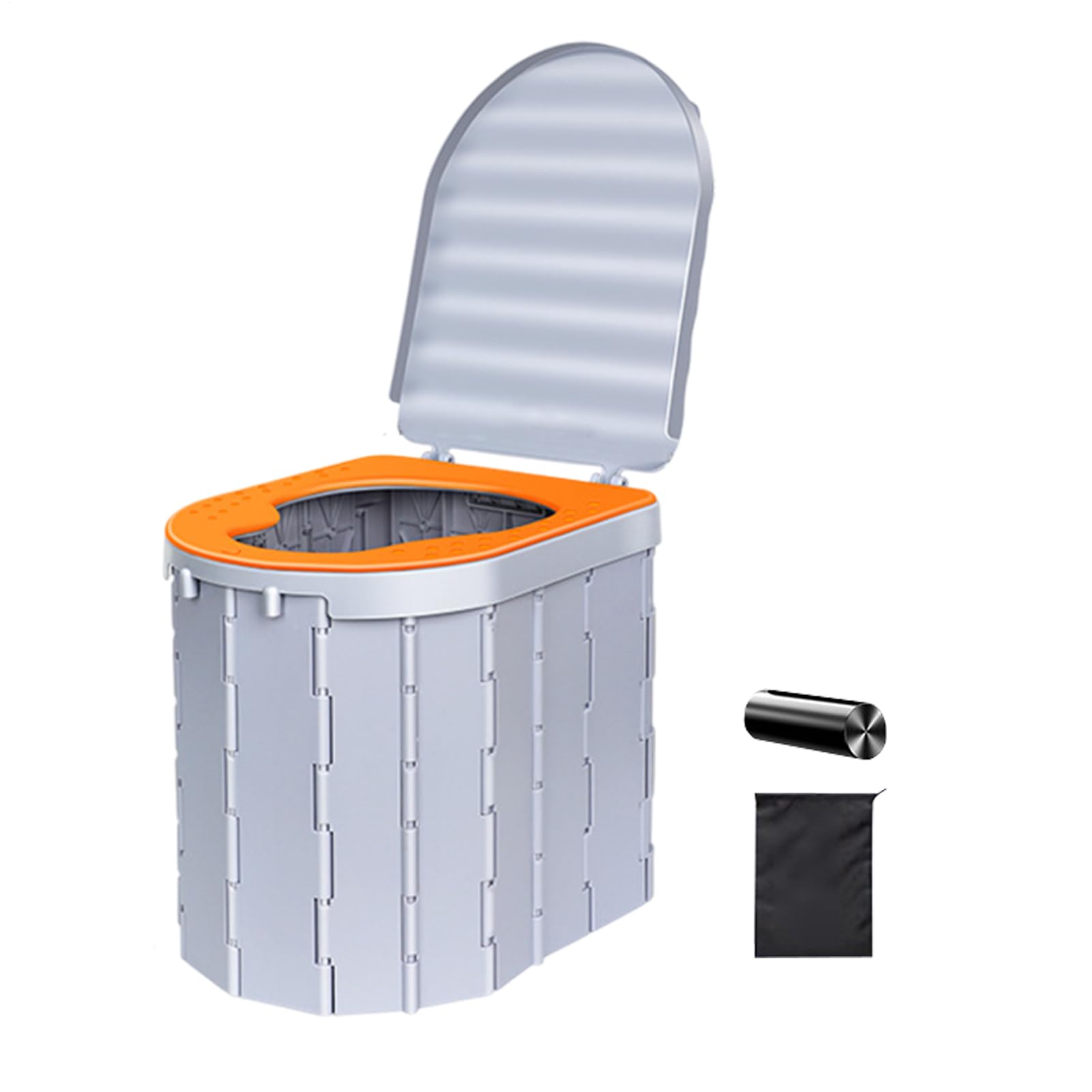 Orinal de viaje, orinal de camping para adultos, asiento de inodoro | plegable de viaje con tapa | asiento de inodoro orinal, 15 bolsas de basura y bolsa de almacenamiento, accesorios de baño al