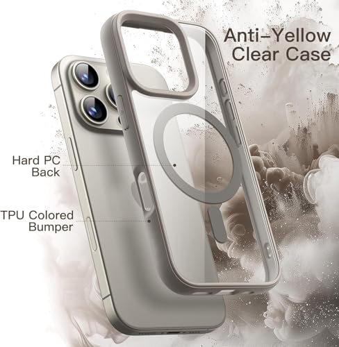 DIZORO Compatible iPhone 16 Pro Case,Compatible with MagSafe, Non Yellow Military-Grade Drop Protection & Hard PC Back Cover Slim Transparent Anti-Scratch Shockproof Phone Case - Natural Titanium 5 51DnfROwzgL