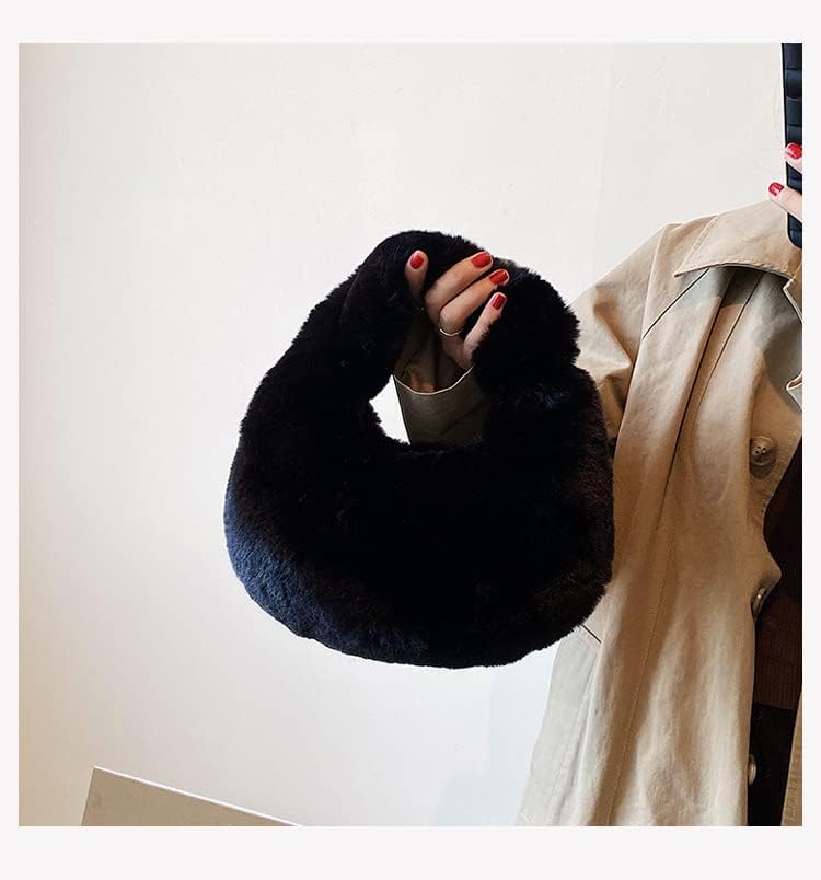 XPONNI Fuzzy Dumpling Bags, Cute Fluffy Y2k Handbags, Soft Knotted Faux Fur Bags with Zipper - Image 3