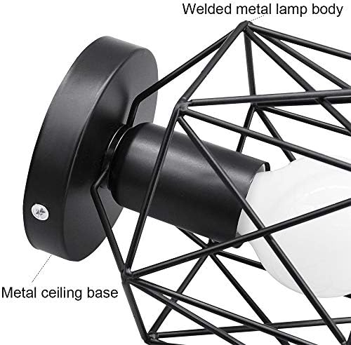 Artpad Vintage Loft Black Iron Cage Led Ceiling Lamp 5W White Led Nordic Metal Light for Kitchen Bedroom Balcony Aisle Bar E27 Geometric Ceiling Light Fixture 