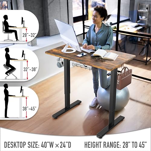 Image of SHW 40-Inch Electric Height Adjustable Standing Desk with Drawer, Memory Preset and Cable Management Tray, Rustic Brown
