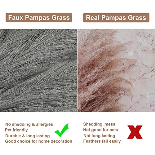 Acfruits Faux Pampas Grass Small, 17" Gray Artificial Pampas Grass Fluffy 3 Pcs Pompous Grass Flower Arrangement And Vase Filler For Boho Home Wedding Decoration #TOP3