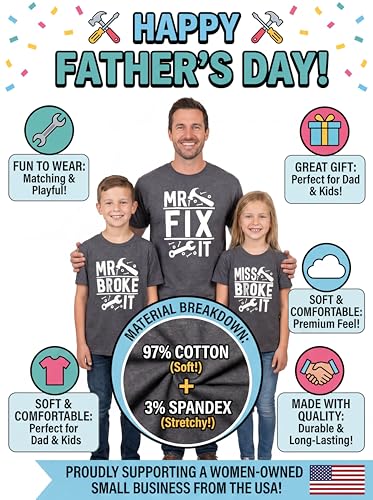 Image of Mr Fix It and Mr Broke It Miss Broke It Daddy and Me Matching Father's Day Shirts Set Heather Grey