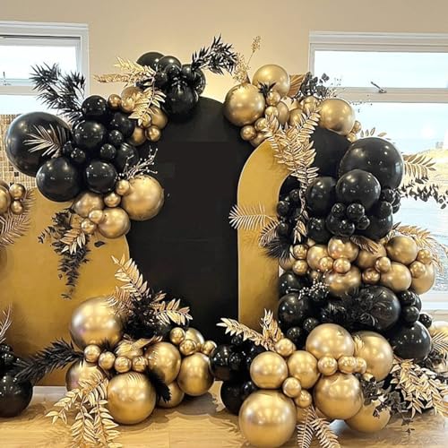 Image of YMSZ Black and Gold Balloons, 67pcs 12 Inch Metallic Gold and Black Graduation Balloons for 2026 Graduation Decorations, Birthday, Retirement, New Year's Eve Party Decorations | Birthday Retirement Decorations for Man, 2026 Graduation, New Year's Eve Party Decorations
