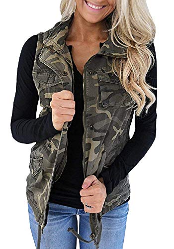 Hestenve Womens Military Sleeveless Vest Anorak Drawstring Lightweight Jacket (Medium, Army Green)