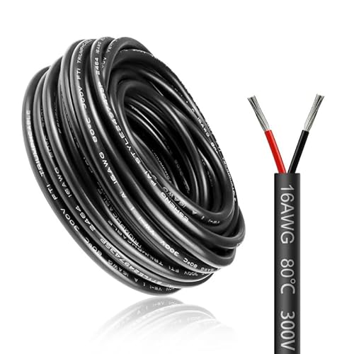 20 Meter 16AWG 2x1,5mm² Elektrischer Draht, 2 Adrig Kabel 5V/12V/24V Stromkabel Verzinntes Kupferkabel，Flexibel und Weich Niedrige Impedanz Hohe Temperaturbeständigkeit Verlängerungskabel