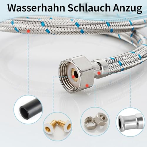 2 Stück Anschlussschlauch Armatur，80 CM Flexschlauch Wasserhahn Schlauch Verlängerung, G3/8 X M10 Edelstahl Geflochtener Flexibler Armaturenschlauch für Küche Mischbatterie