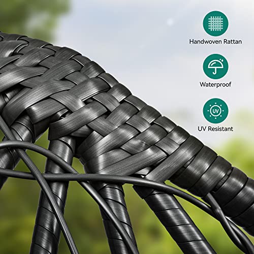 Egg Chair Wicker Outdoor Indoor Oversized Large Lounger with Stand Adjustable Leveling Feet with Cushion Egg Basket Chair 350lbs Capacity for Patio, Garden Backyard Balcony, Bedroom, Beige