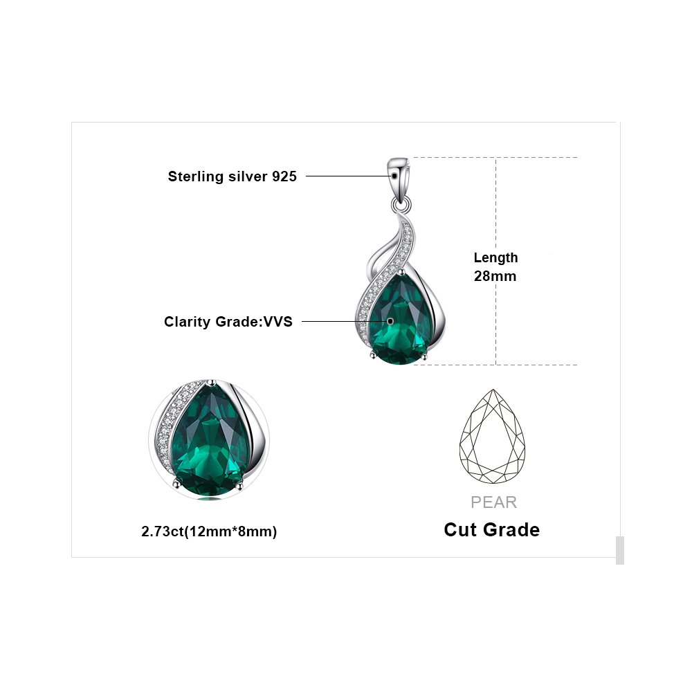 JewelryPalace 2.8ct zielony symulowany szmaragdowy łańcuszek wisiorek 45CM, naszyjnik damski srebro 925 kamień szlachetny dziewczęce różowe złoto złoto
