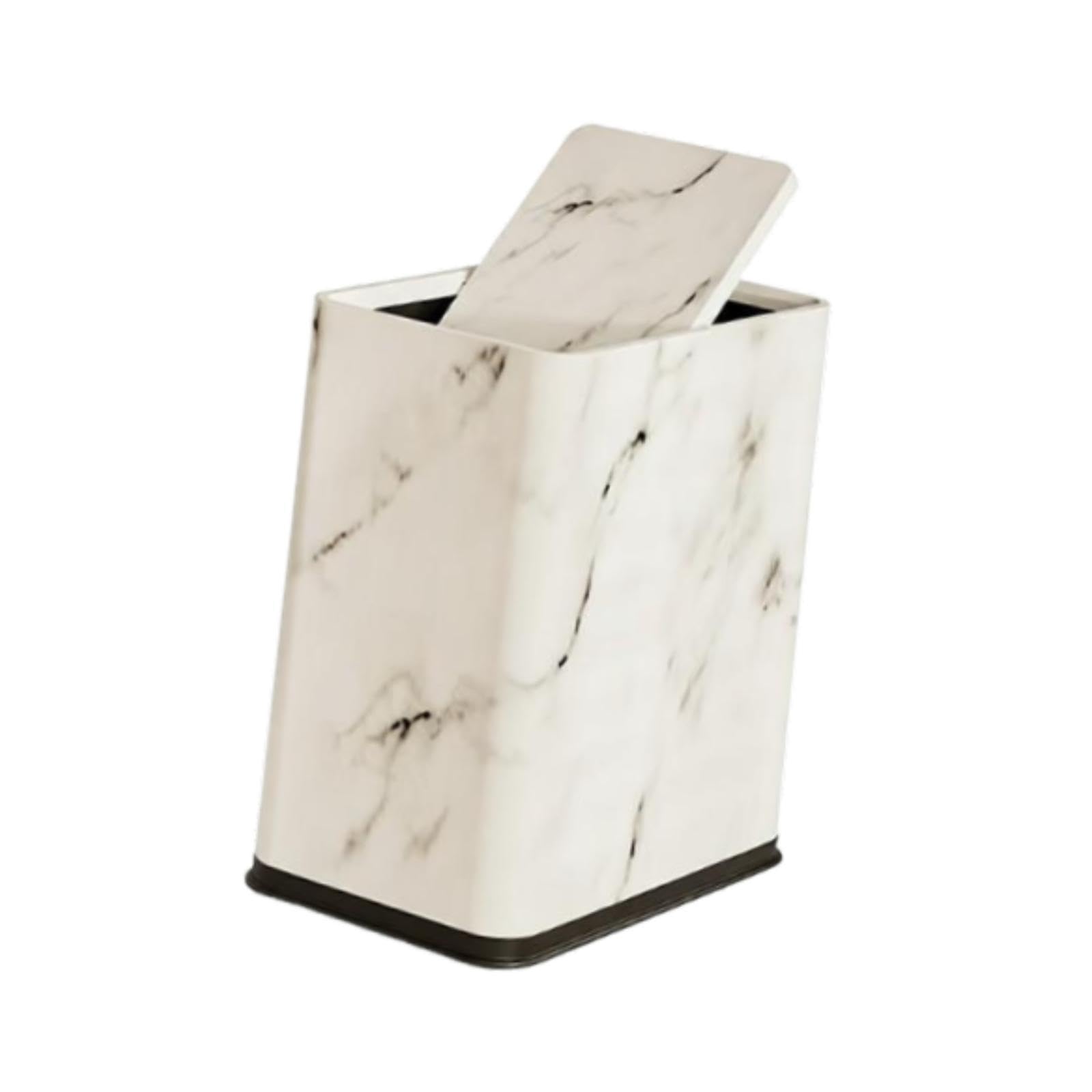 Cubo de Basura de Baño con Tapa Tipo Prensa, Cubo de Basura Delgado, Cubo de Basura Doméstico, Blanco, Individual