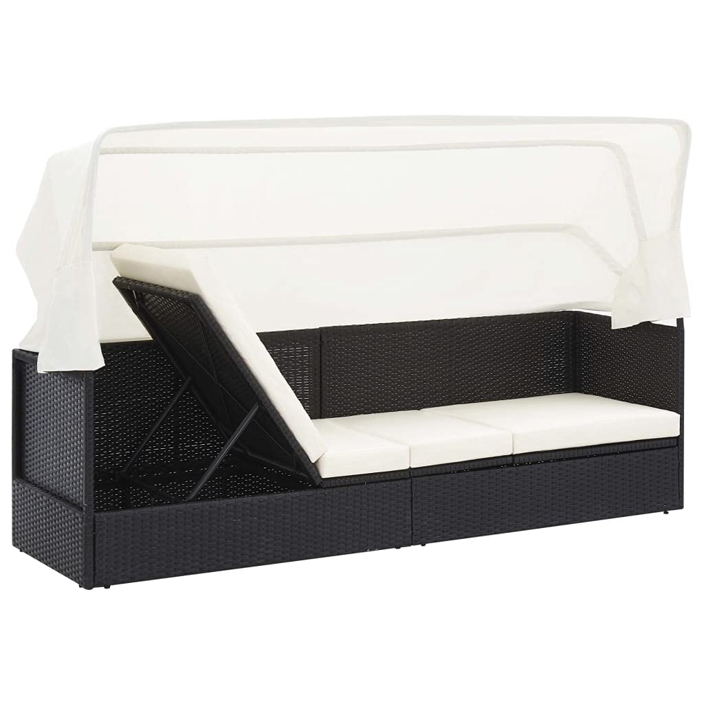 vidaXL Divano da Giardino con Tettoia Divanetto da Esterni Salottino per Patio Mobili da Giardino Arredamento da Esterni in Polyrattan Nero