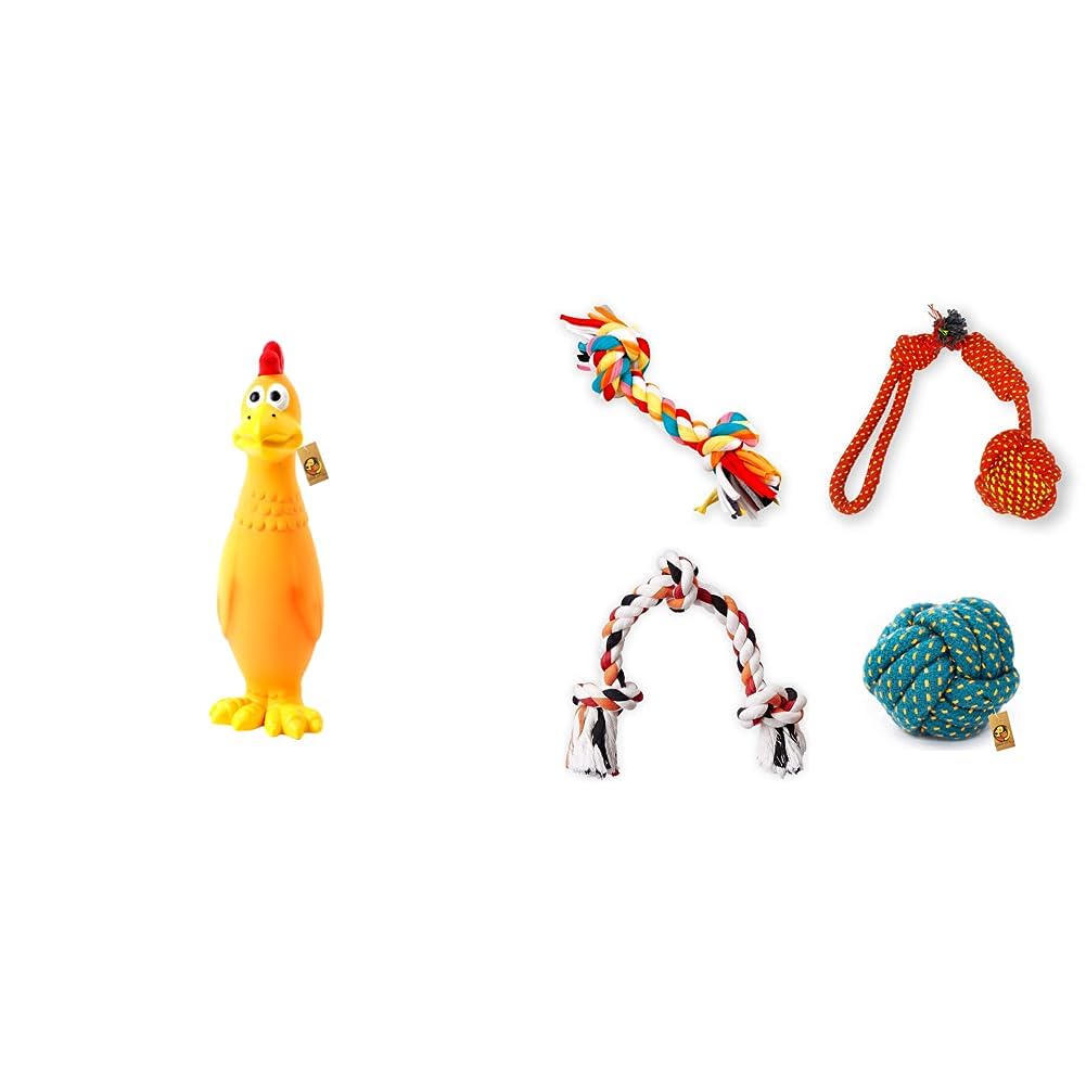 Foodie Puppies Natural Latex Rubber Squeaky (Orange & Yellow Hen) Dog Toy & Dog Rope Combo(2Knot + 3Knot + Ball + 2knotBall) (B0CDDRP8S1) Amazon Price History, Amazon Price Tracker