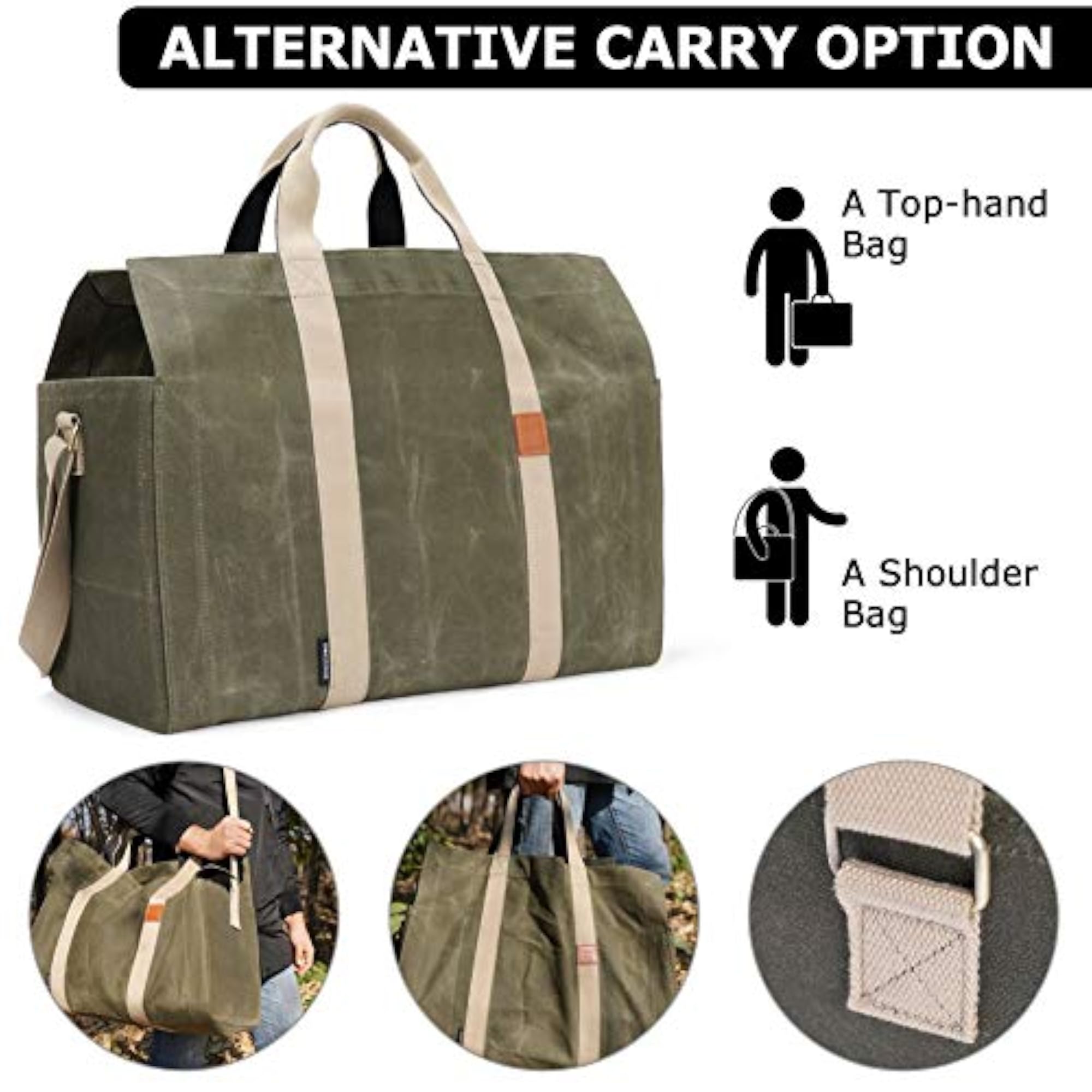 22oz Waxed Canvas Firewood Carrier Tote