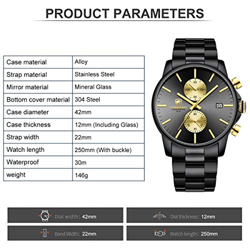 GOLDEN HOUR Fashion Business Mens Watches with Stainless Steel Waterproof Chronograph Quartz Watch for Men, Auto Date4